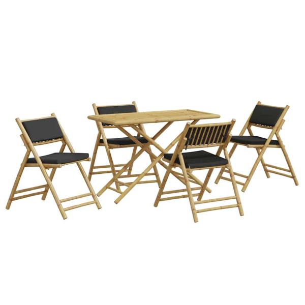 5-tlg. Bistro-Set Klappbar mit Dunkelgrauen Kissen Bambus