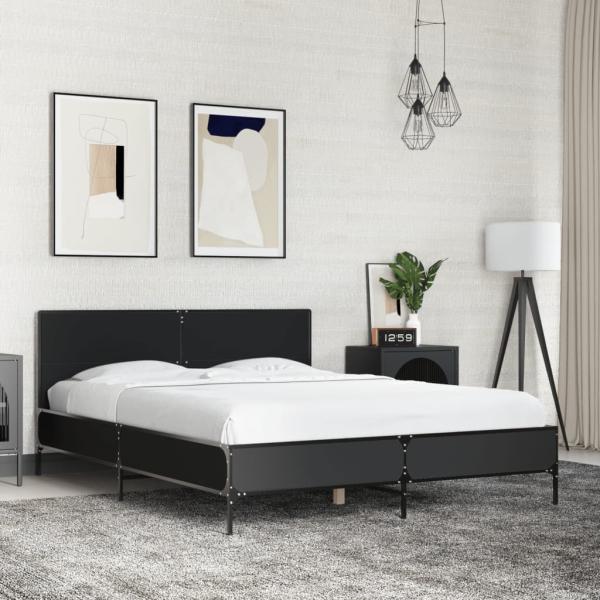 ARDEBO.de - Bettgestell Schwarz 140x190 cm Holzwerkstoff und Metall