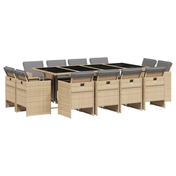 13-tlg. Garten-Essgruppe mit Kissen Beigemischung Poly Rattan