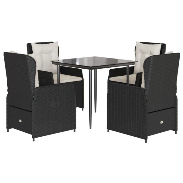 5-tlg. Garten-Essgruppe mit Kissen Schwarz Poly Rattan