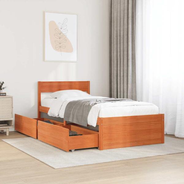 ARDEBO.de - Massivholzbett ohne Matratze Wachsbraun 100x200 Kiefernholz