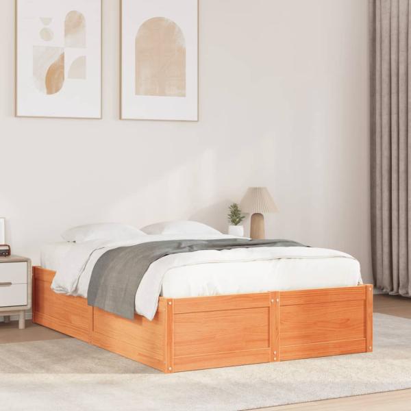 ARDEBO.de - Massivholzbett ohne Matratze Wachsbraun 135x190 cm Kiefernholz