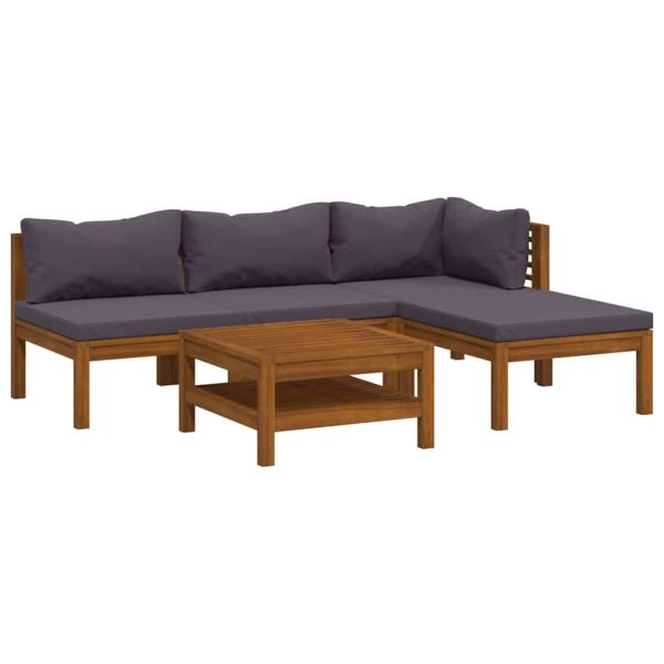 5-tlg. Garten-Lounge-Set mit Auflage Massivholz Akazie