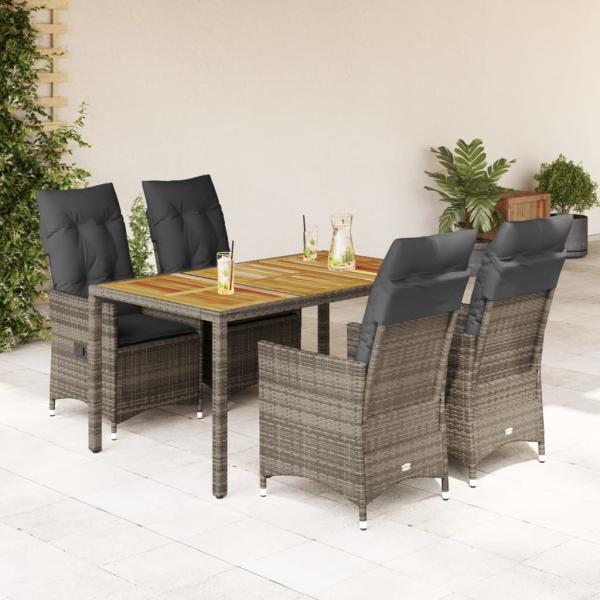ARDEBO.de - 5-tlg. Garten-Essgruppe mit Kissen Grau Poly Rattan