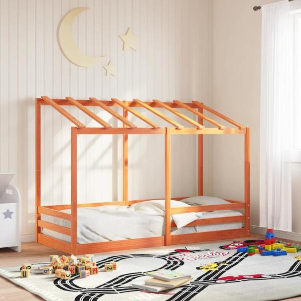 ARDEBO.de - Kinderbett mit Dach Wachsbraun 75x190 cm Massivholz Kiefer