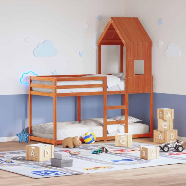 ARDEBO.de - Etagenbett mit Dach Wachsbraun 90x200 cm Massivholz Kiefer