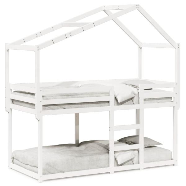 Etagenbett mit Dach Weiß 80x200 cm Massivholz Kiefer