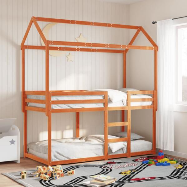 ARDEBO.de - Etagenbett mit Dach Wachsbraun 90x190 cm Massivholz Kiefer