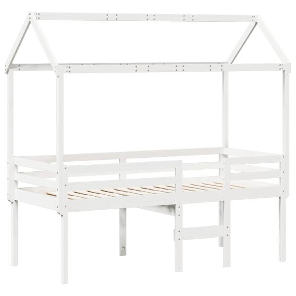 Hochbett mit Dach Weiß 90x190 cm Massivholz Kiefer