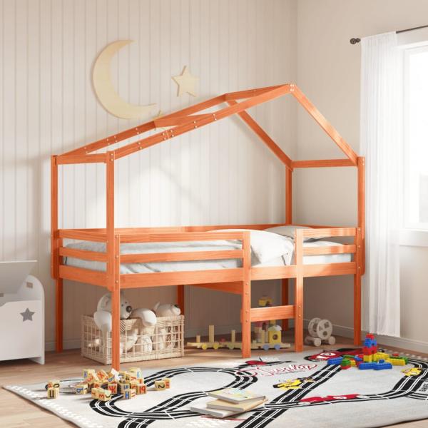 ARDEBO.de - Hochbett mit Dach Wachsbraun 75x190 cm Massivholz Kiefer