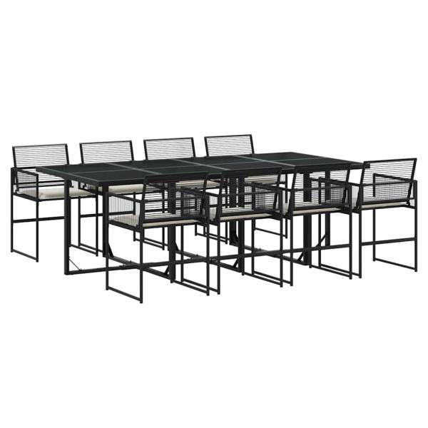 9-tlg. Garten-Essgruppe mit Kissen Schwarz Poly Rattan