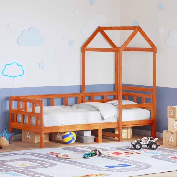 ARDEBO.de - Tagesbett mit Dach Wachsbraun 90x200 cm Massivholz Kiefer