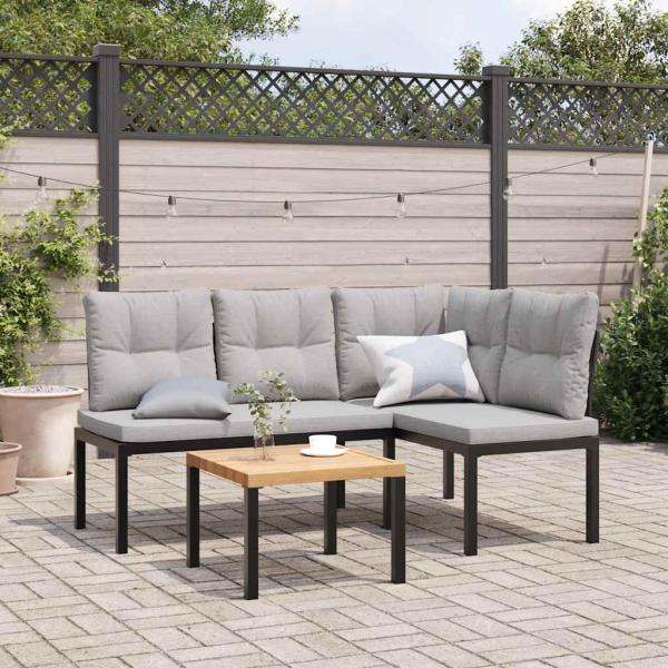 ARDEBO.de - Gartenbänke mit Kissen 2 Stk. Schwarz Pulverbeschichteter Stahl
