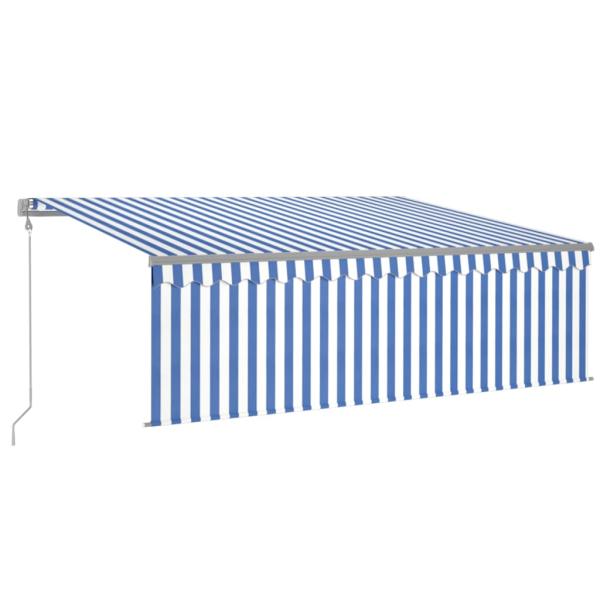 Markise Automatisch mit Rollo LED Windsensor 4,5x3 m Blau Weiß