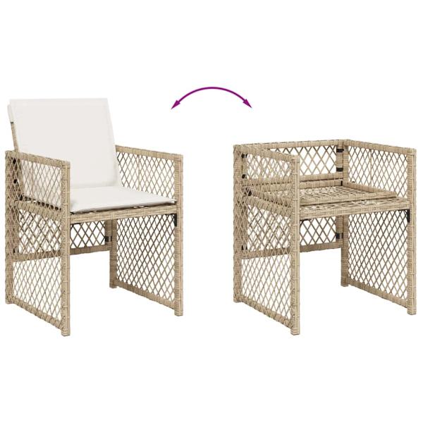 5-tlg. Garten-Essgruppe mit Kissen Beige Poly Rattan