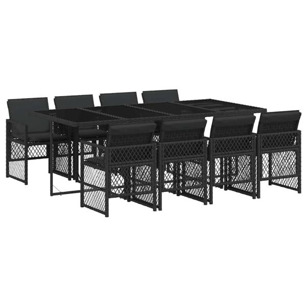 9-tlg. Garten-Essgruppe mit Kissen Schwarz Poly Rattan