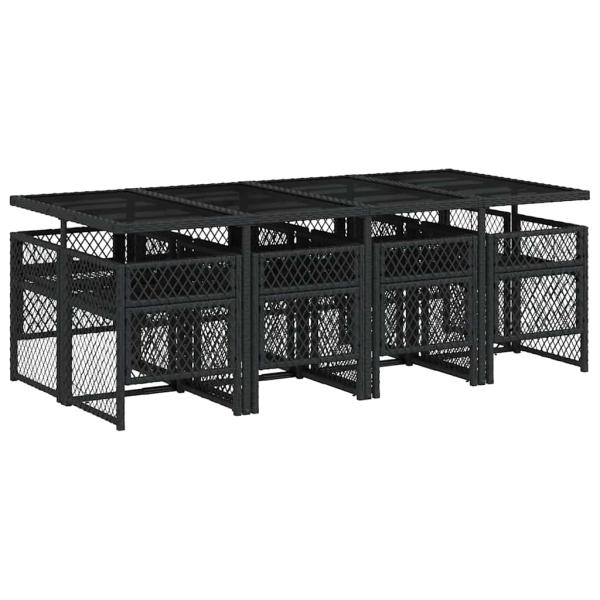 9-tlg. Garten-Essgruppe mit Kissen Schwarz Poly Rattan