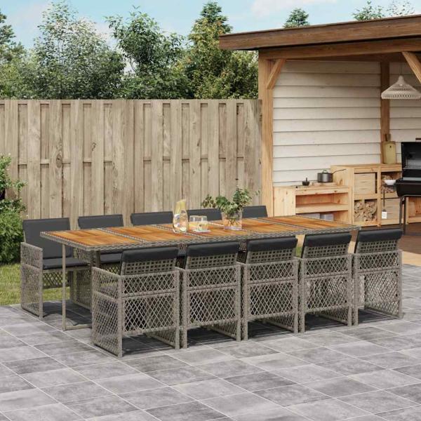 ARDEBO.de - 11-tlg. Garten-Essgruppe mit Kissen Grau Poly Rattan