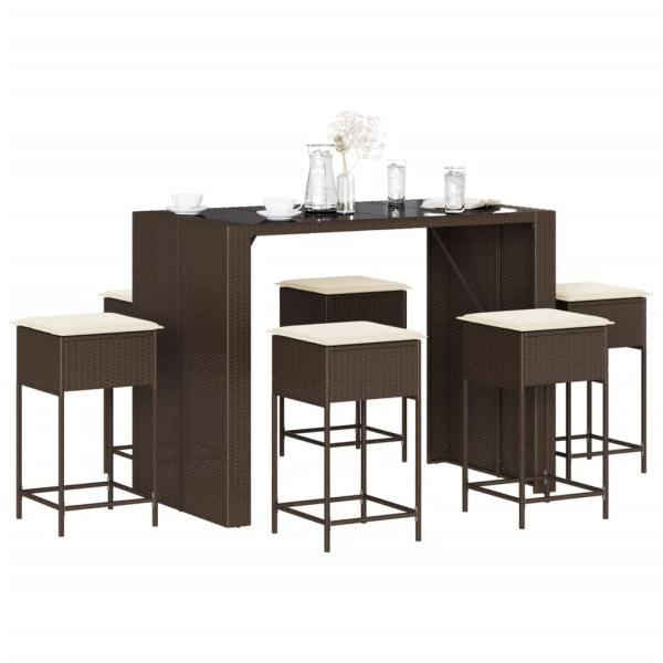 ARDEBO.de - 7-tlg. Gartenbar-Set mit Kissen Braun Poly Rattan