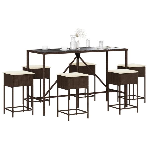 ARDEBO.de - 7-tlg. Gartenbar-Set mit Kissen Braun Poly Rattan