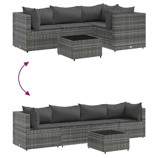 5-tlg. Garten-Lounge-Set mit Kissen Grau Poly Rattan