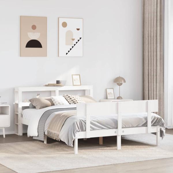 ARDEBO.de - Massivholzbett ohne Matratze Weiß 120x190 cm Kiefernholz
