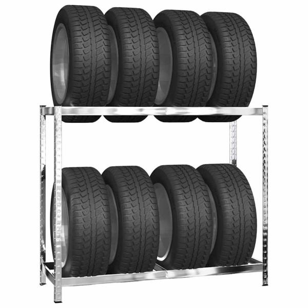 Reifenregale mit 2 B?den 2 Stk. Silbern 110x40x110 cm Stahl