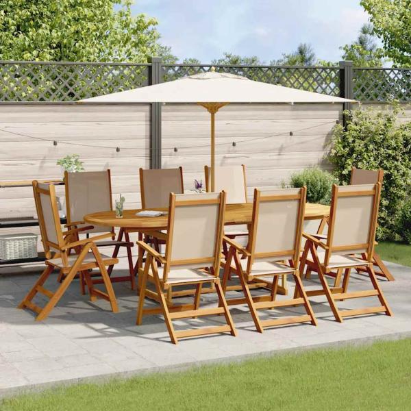 ARDEBO.de - 9-tlg. Garten-Essgruppe Massivholz Akazie und Textilene