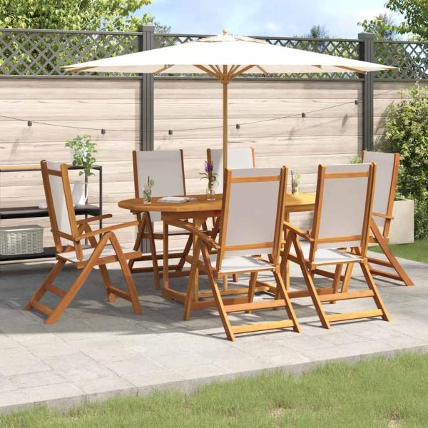 ARDEBO.de - 7-tlg. Garten-Essgruppe Massivholz Akazie und Textilene