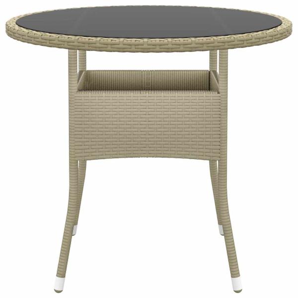 Gartentisch Ø80x75 cm Hartglas und Poly Rattan Beige