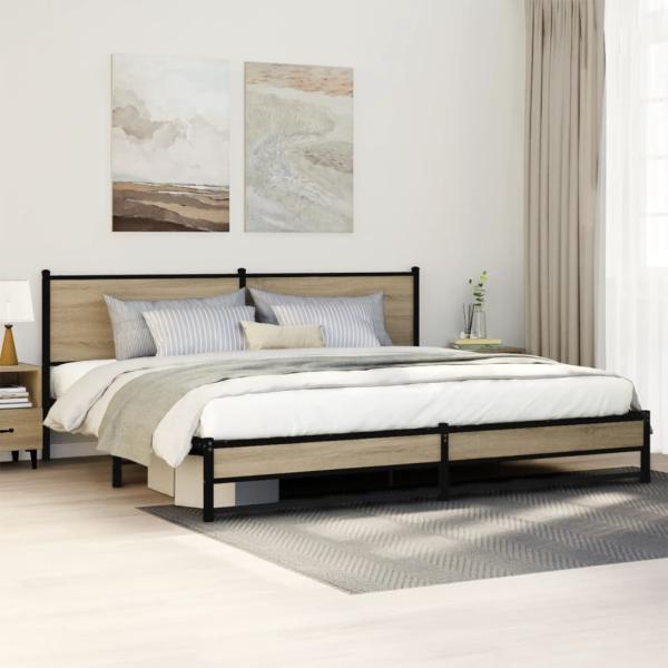 ARDEBO.de - Metallbett ohne Matratze Sonoma-Eiche 200x200 cm