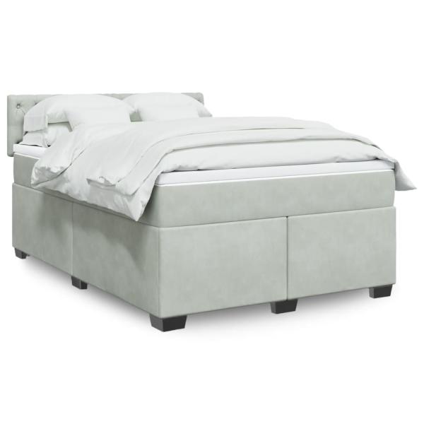 ARDEBO.de - Boxspringbett mit Matratze Hellgrau 160x200 cm Samt