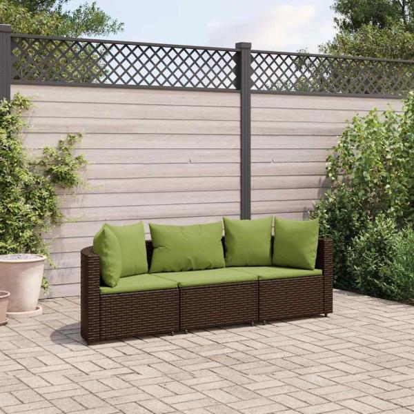 ARDEBO.de - 3-tlg. Garten-Sofagarnitur mit Kissen Braun Poly Rattan