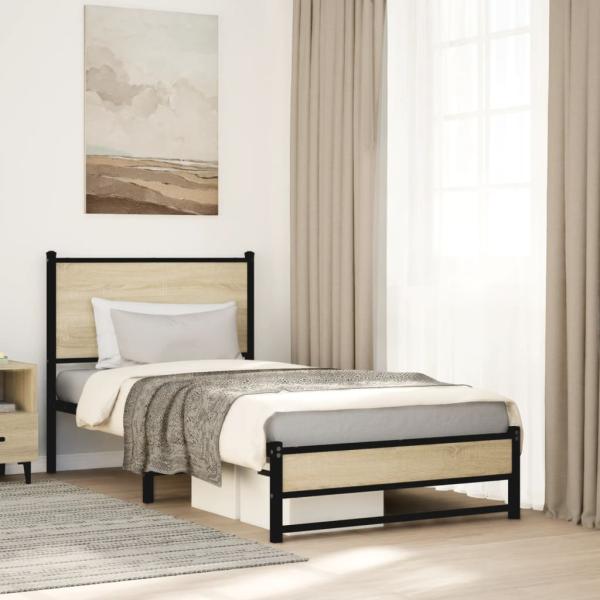 ARDEBO.de - Metallbett ohne Matratze Sonoma-Eiche 75x190 cm