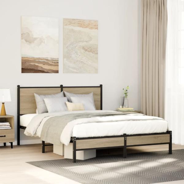 ARDEBO.de - Metallbett ohne Matratze Sonoma-Eiche 140x200 cm