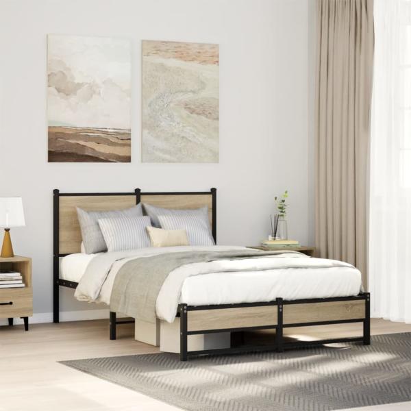 ARDEBO.de - Metallbett ohne Matratze Sonoma-Eiche 120x190 cm