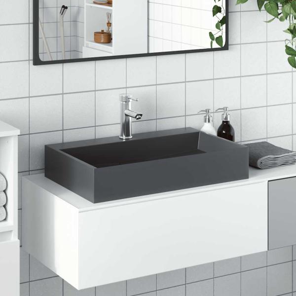 ARDEBO.de - Waschbecken 60x38x11 cm Mineralguss/Marmorguss Anthrazit