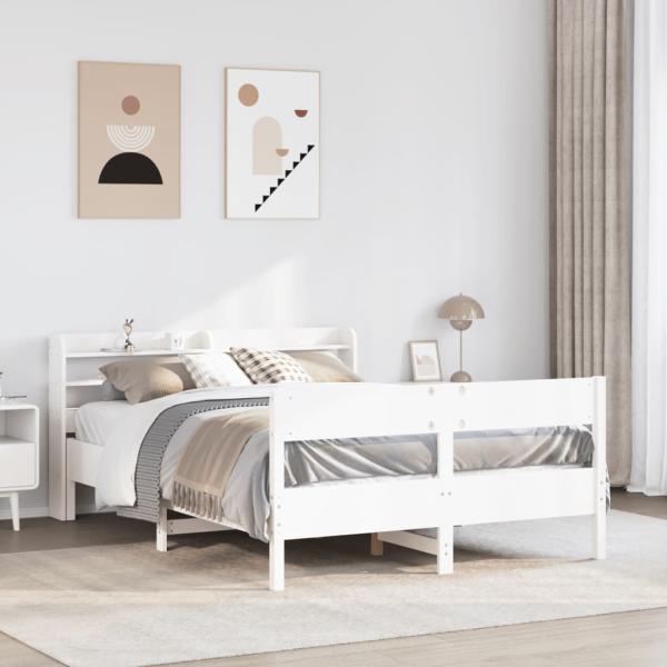 ARDEBO.de - Massivholzbett ohne Matratze Weiß 140x190 cm Kiefernholz