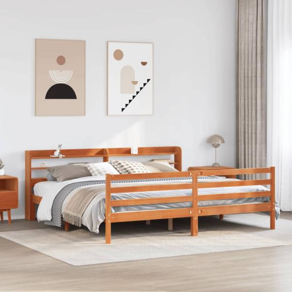 ARDEBO.de - Massivholzbett ohne Matratze Wachsbraun 200x200 Kiefernholz