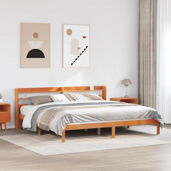 ARDEBO.de - Bettgestell mit Kopfteil ohne Matratze Wachsbraun 200x200 cm