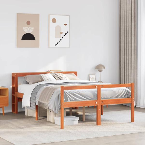 ARDEBO.de - Bettgestell mit Kopfteil ohne Matratze Wachsbraun 150x200 cm