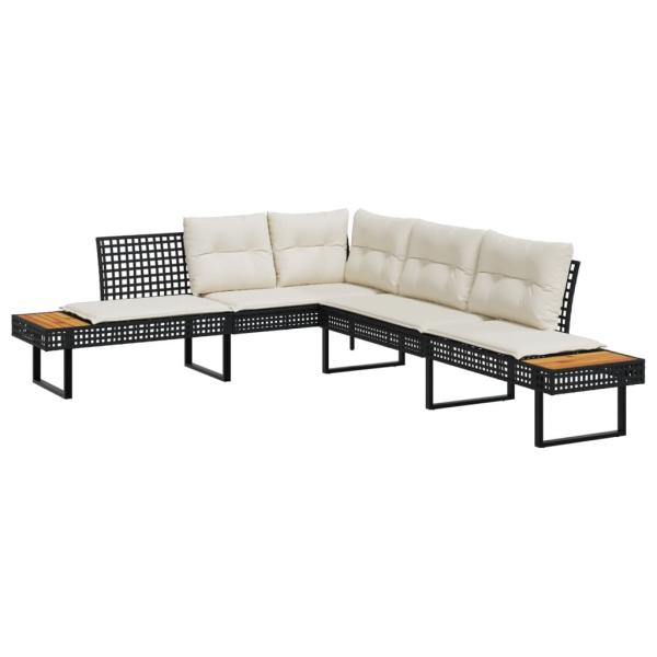 2-tlg. Garten-Sofagarnitur mit Kissen Schwarz Poly Rattan