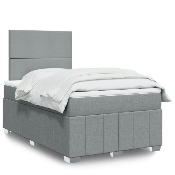 ARDEBO.de - Boxspringbett mit Matratze Hellgrau 120x190 cm Stoff
