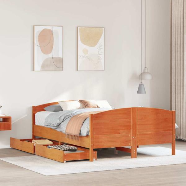 ARDEBO.de - Massivholzbett ohne Matratze Wachsbraun 120x200 cm Kiefernholz