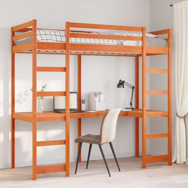 ARDEBO.de - Hochbett ohne Matratze Wachsbraun 80x200 cm Massivholz Kiefer