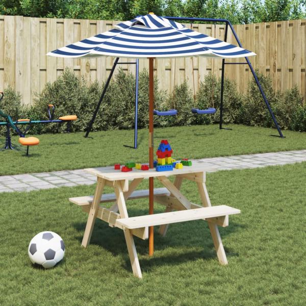ARDEBO.de - Picknicktisch f?r 4 Kinder mit Sonnenschirm Massivholz Tanne