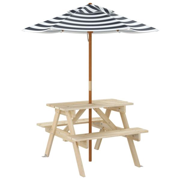 Picknicktisch f?r 4 Kinder mit Sonnenschirm Massivholz Tanne
