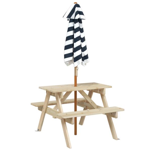 Picknicktisch f?r 4 Kinder mit Sonnenschirm Massivholz Tanne