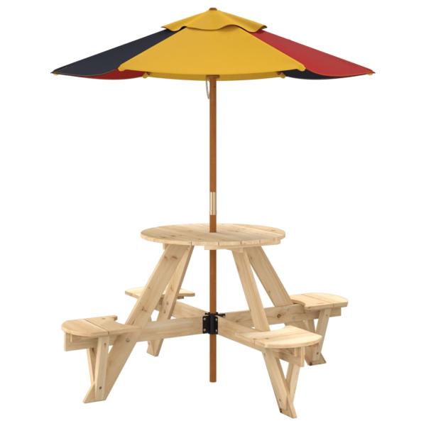Picknicktisch für 4 Kinder mit Sonnenschirm Rund Tannenholz