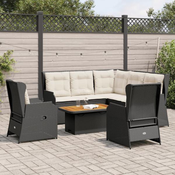ARDEBO.de - 6-tlg. Garten-Lounge-Set mit Kissen Schwarz Poly Rattan
